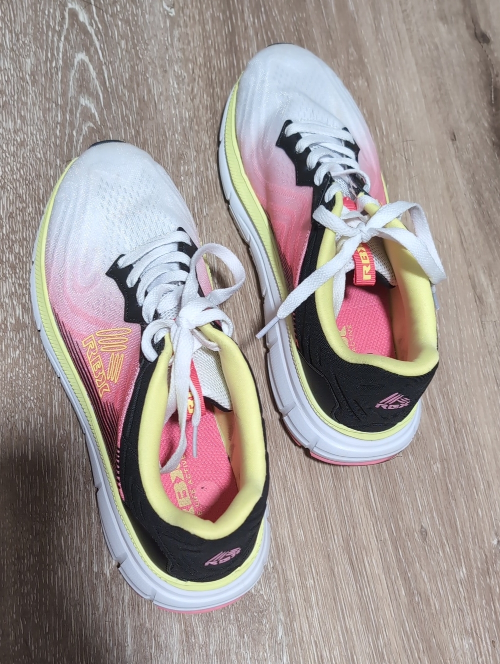 RBX Women's Pink White Gradient Athletic Shoes with Yellow Accents